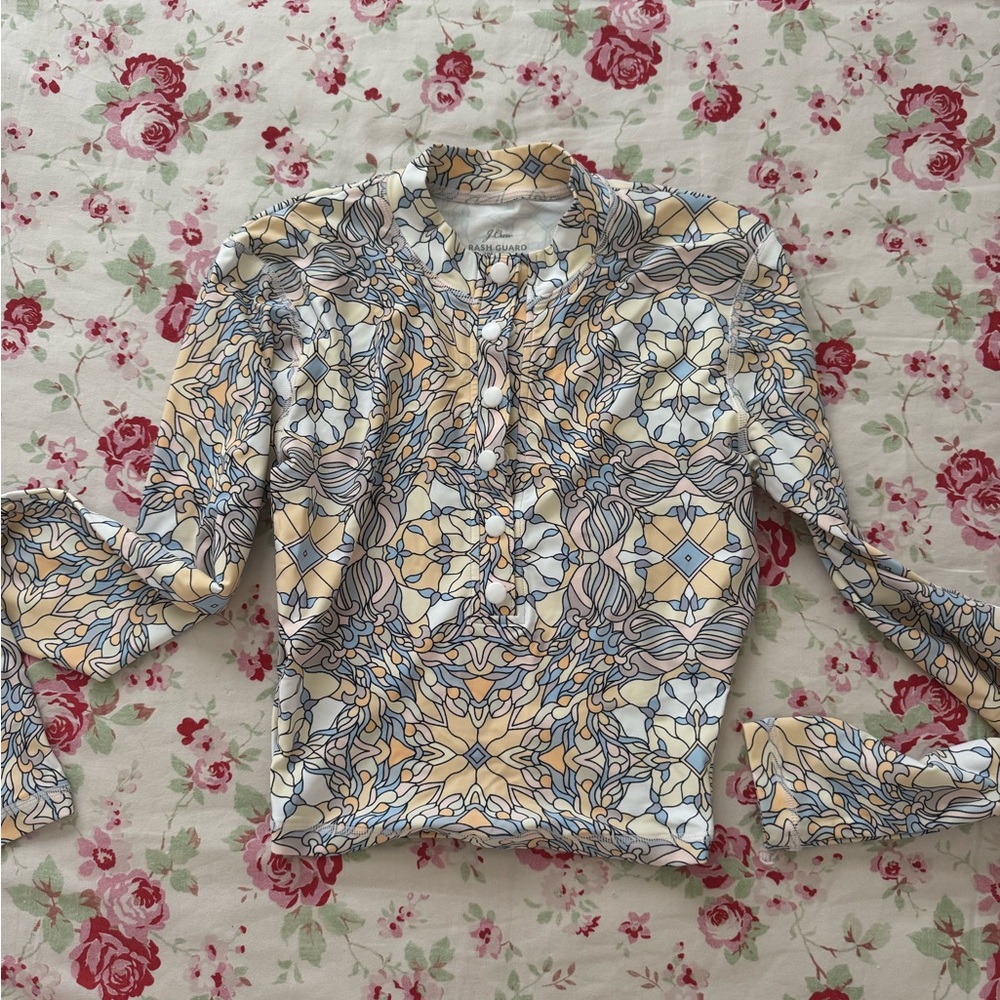 J. Crew Women's Button Down Shirt in Cream and Blue Floral